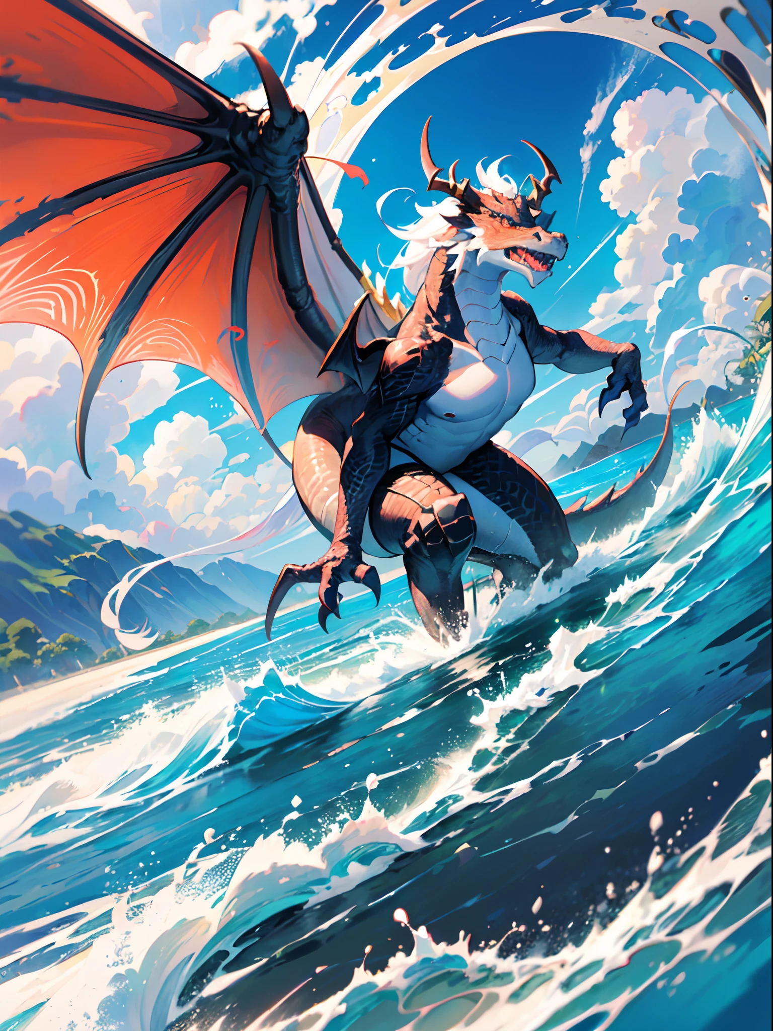 1 Faucet (The head of a dragon、wings（Demon's wings、Wings that wrap around flames、Huge wings unfolded）、with blue sky and white clouds（Summer beach、Blue-white waves）)