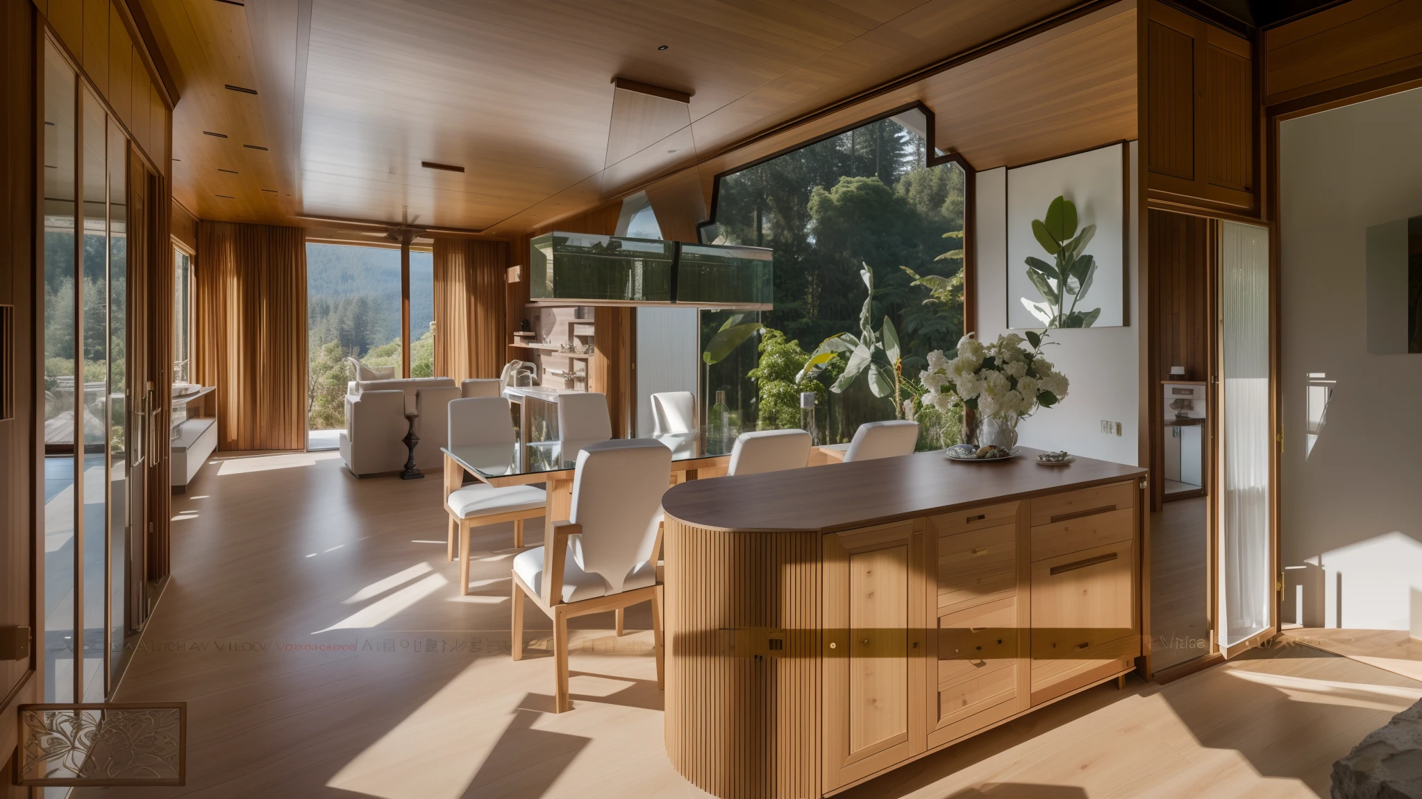 dvArchModern, 85mm, f1.8, portrait, photo realistic, hyperrealistic, orante, super detailed, intricate, dramatic,sunlight lighting, shadows, high dynamic range, (Villa in the forest), Wooden house, masterpiece,best quality,(8k, RAW photo:1.2),(( ultra realistic)),