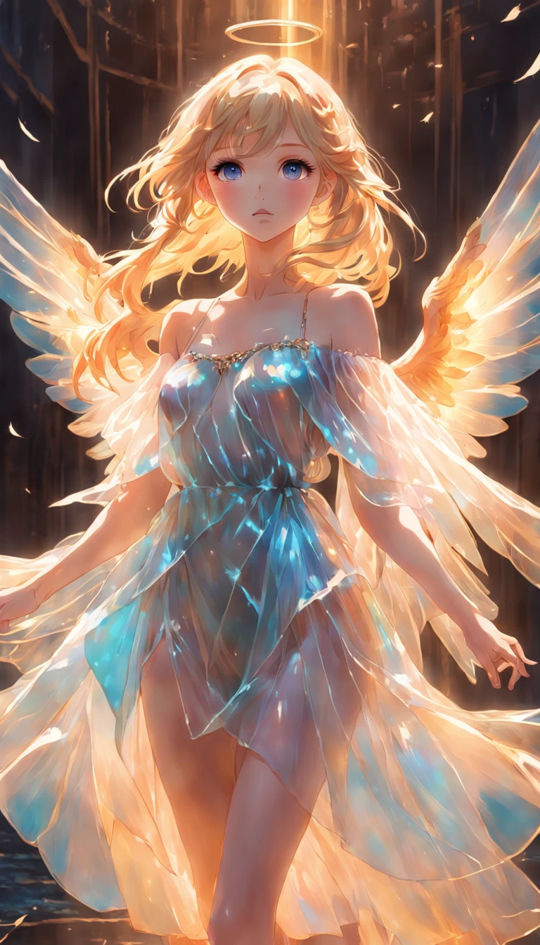 **vogue photography, Fashion female model in dress,Translucent plastic wing,angel wing, California Impressionism, Soft sunlight, Y2k is beautiful,Dream style 16k