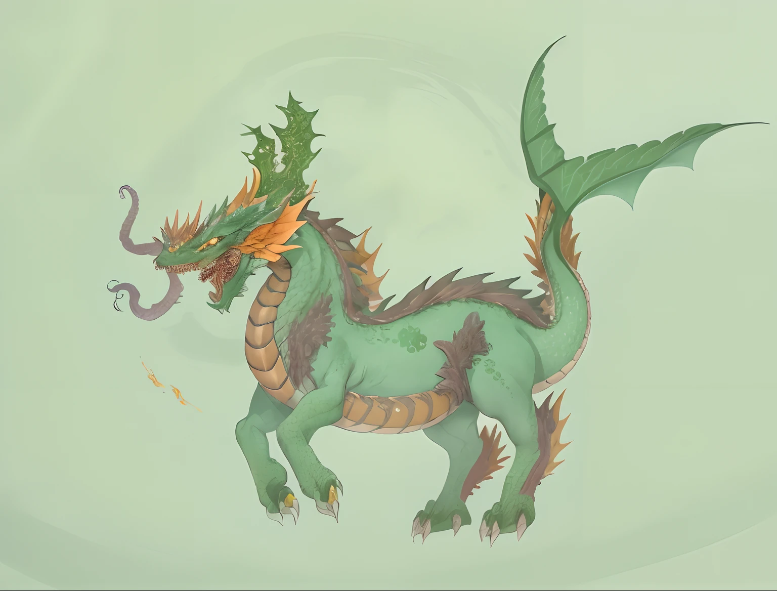 A dark green dragon with a long tail and tail is in the waves of the sea....,In the sea there are waves....,evening,Orange Sun,Orange Sun,evening, a dragon, Mythical Creatures, Mythical Creatures, Dragon Horned Curve!, anthropomorphic dragon, Chinese dragon, as an anthropomorphic dragon, Color painting, smooth chinese dragon, chinese dragon concept art, but as an anthropomorphic dragon, dragon art, Dragon with scars,Very sharp 8k body,Green flakes,Complex body;