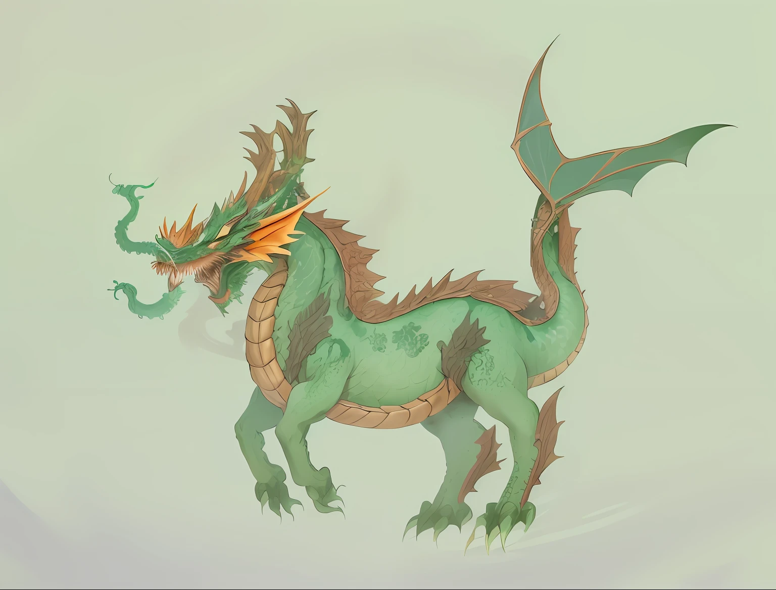 A dark green dragon with a long tail and tail is in the waves of the sea....,In the sea there are waves....,evening,Orange Sun,Orange Sun,evening, a dragon, Mythical Creatures, Mythical Creatures, Dragon Horned Curve!, anthropomorphic dragon, Chinese dragon, as an anthropomorphic dragon, Color painting, smooth chinese dragon, chinese dragon concept art, but as an anthropomorphic dragon, dragon art, Dragon with scars,Very sharp 8k body,Green flakes,Complex body;
