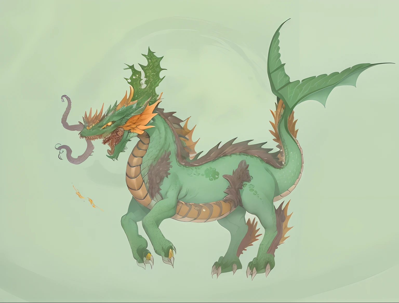 A dark green dragon with a long tail and tail is in the waves of the sea....,In the sea there are waves....,evening,Orange Sun,Orange Sun,evening, a dragon, Mythical Creatures, Mythical Creatures, Dragon Horned Curve!, anthropomorphic dragon, Chinese dragon, as an anthropomorphic dragon, Color painting, smooth chinese dragon, chinese dragon concept art, but as an anthropomorphic dragon, dragon art, Dragon with scars,Very sharp 8k body,Green flakes,Complex body;