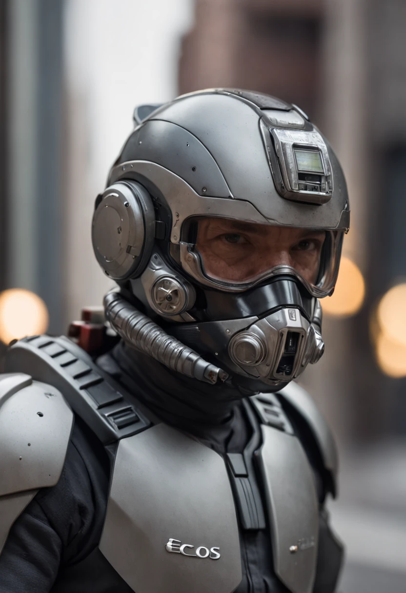 {{{Close up}}}, {Best quality}, {{Masterpiece}}, {A high resolution}, Original, Extremely detailed 8k wallpaper, A man wearing a police motorbike helmet, science fiction, adventure, mega city, grasping power