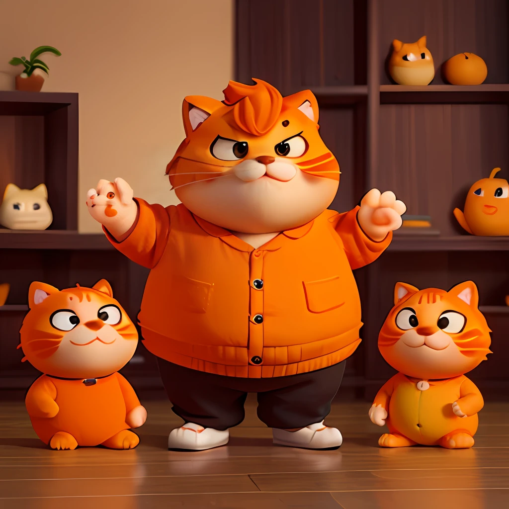 Chubby cute orange Garfield,anthropomorphic styles,Black strokes,differentemotions,multiple postures and expressions,style cute,独奏