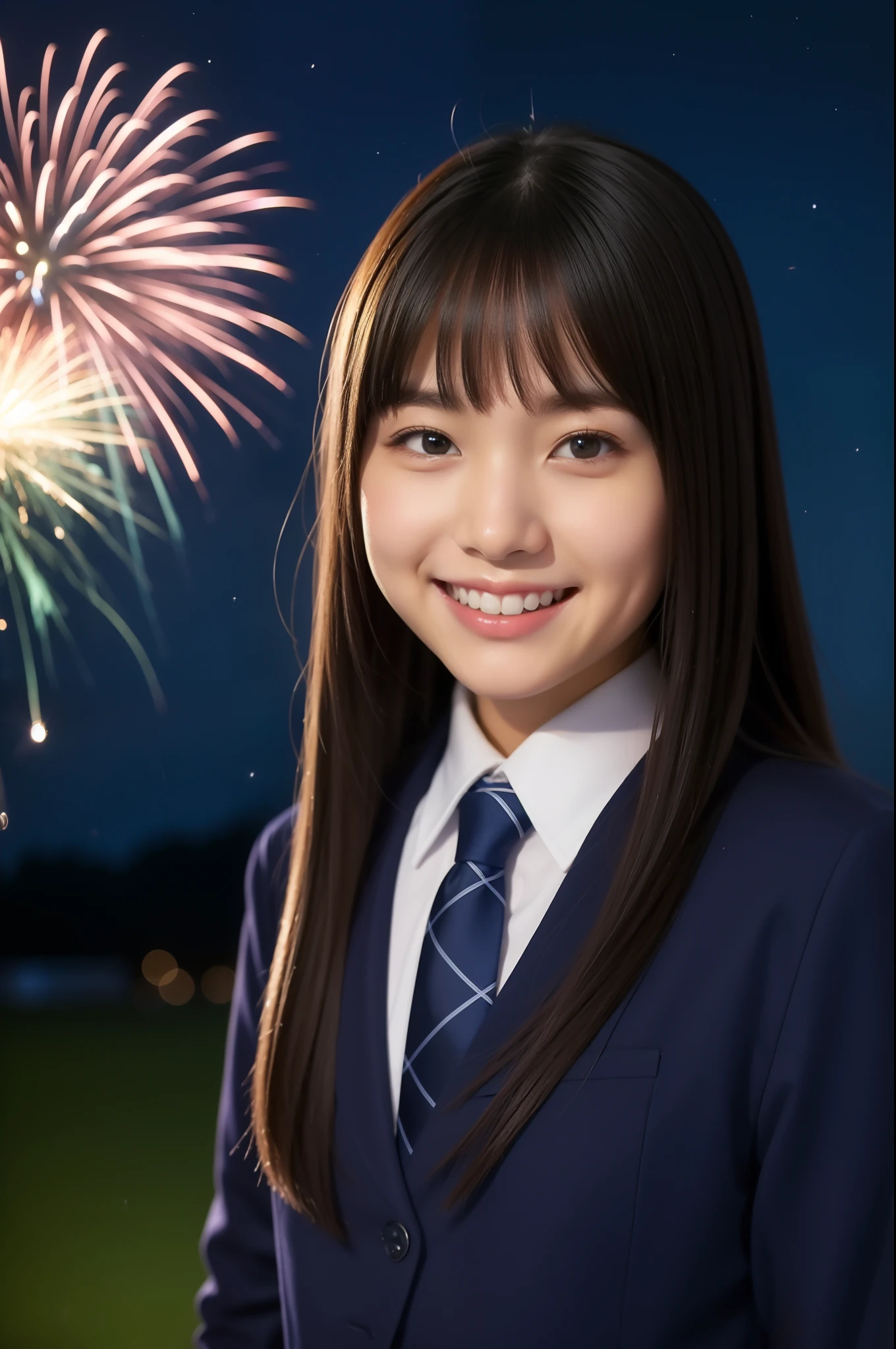 A smile、hi-school girl、校服、While doing fireworks、Aurora