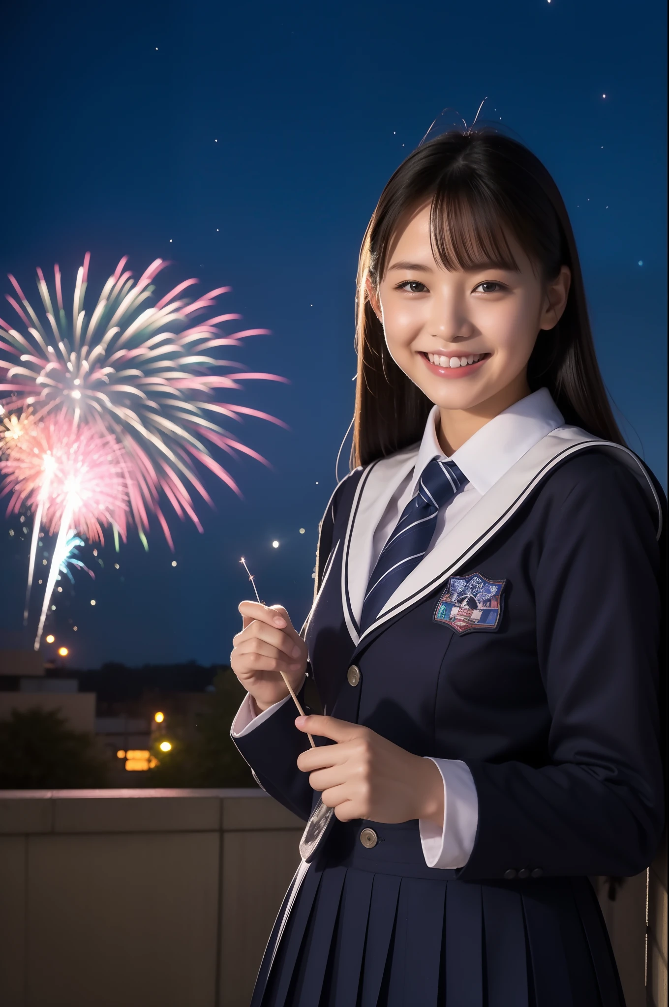 A smile、hi-school girl、校服、While doing fireworks、Aurora