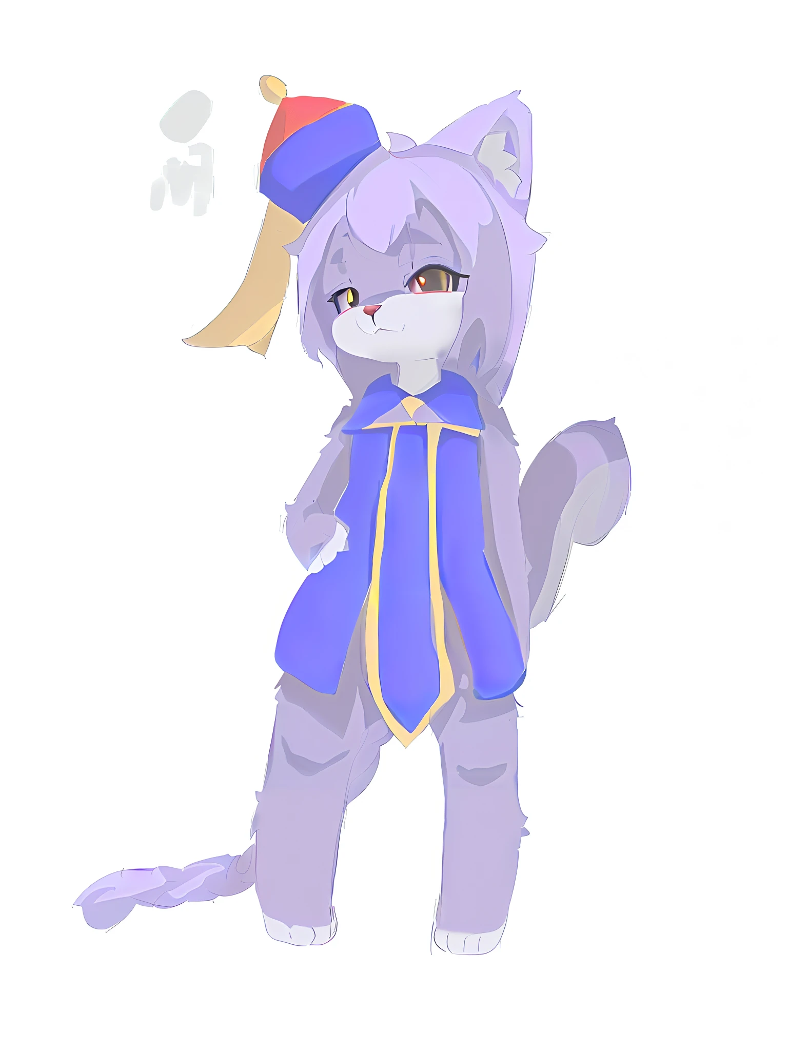 A cartoon cat in purple clothes and a red hat, Sora as a cat, fursona!!!!, female fursona, furaffinity fursona, female furry mini cute style, an anthro cat, Furry character, furry fursona, lineless, Holo is a wolf girl, anthro cat, furry furaffinity, anime cat, fursona art，Furry face, furry face, furry face