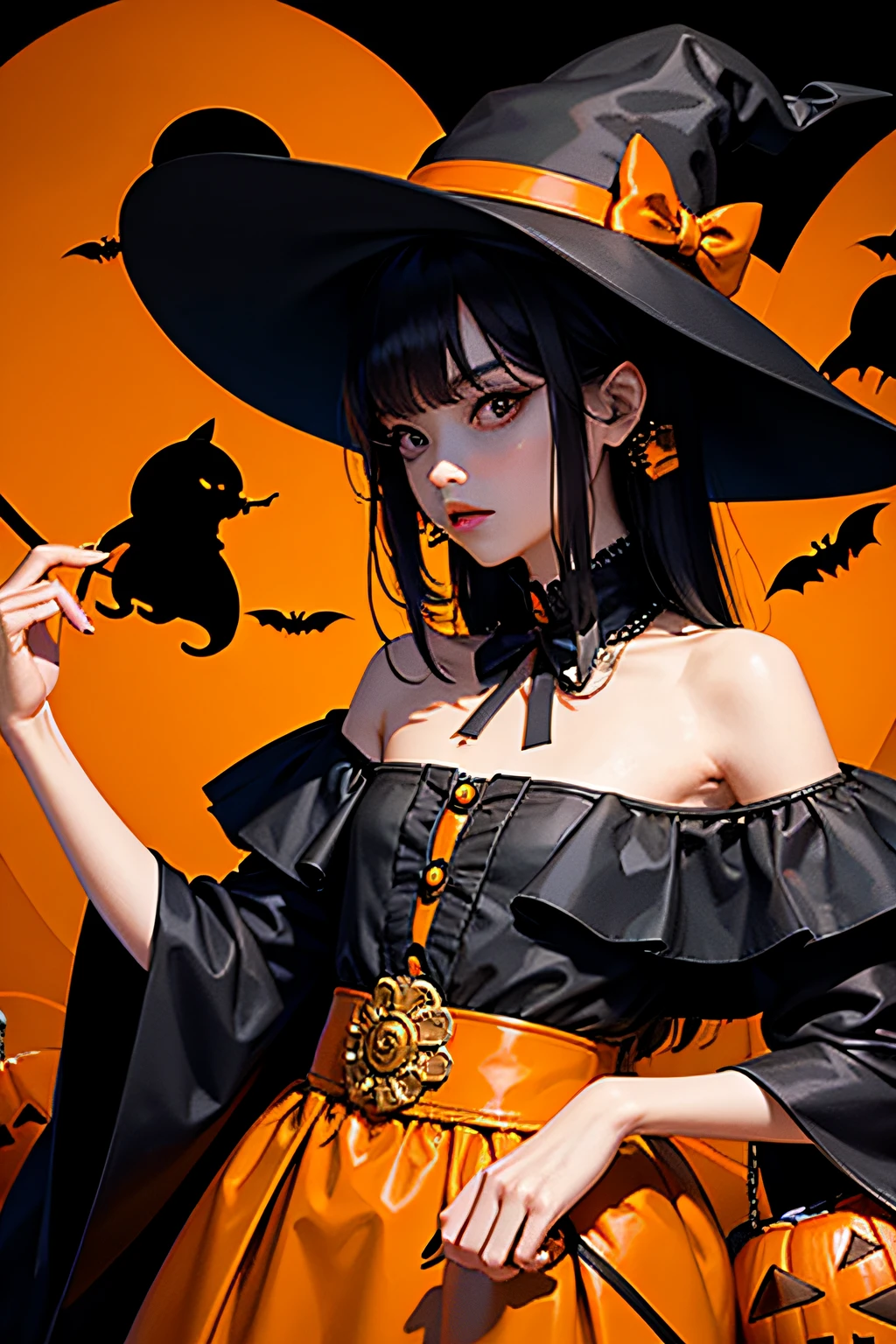 Halloween and Ghost Mix、Mexican decoration、syrup、
(Vector Flat)、gold、brack、
​masterpiece、超A high resolution、hightquality