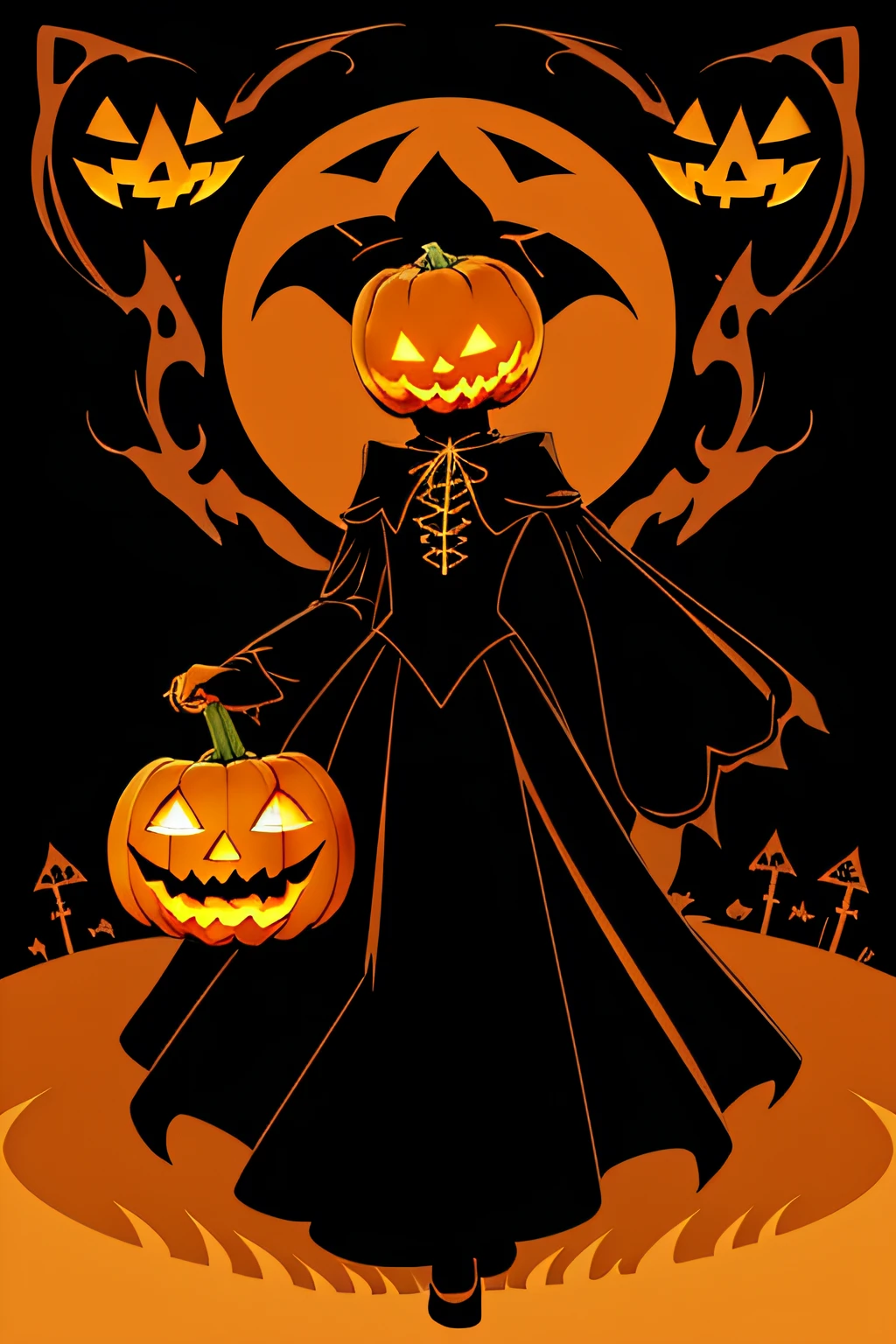 poster for、((An artistic jack-o'-lantern and ghost mix))、People do not generate、Mexican decoration、syrup、
((Vector Flat:1.2))、gold、brack、
masterpiece、超A high resolution、hightquality