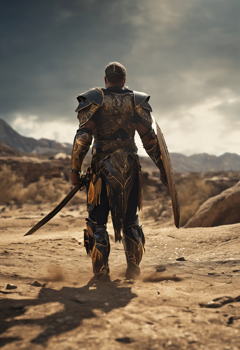 spartan warrior, fighting , stunning armor, black gold armor, epic, 8k