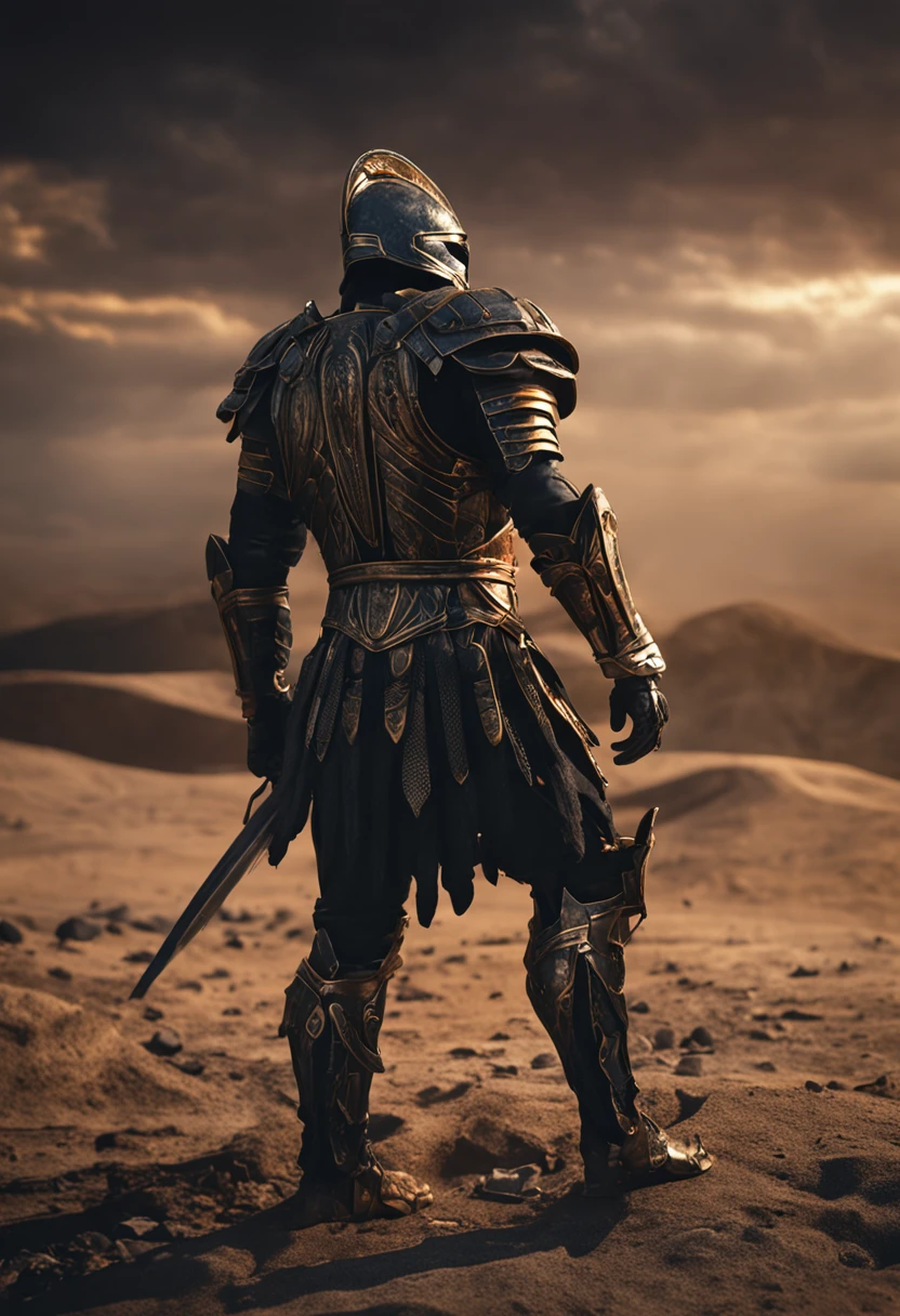 spartan warrior, fighting , stunning armor, black gold armor, epic, 8k