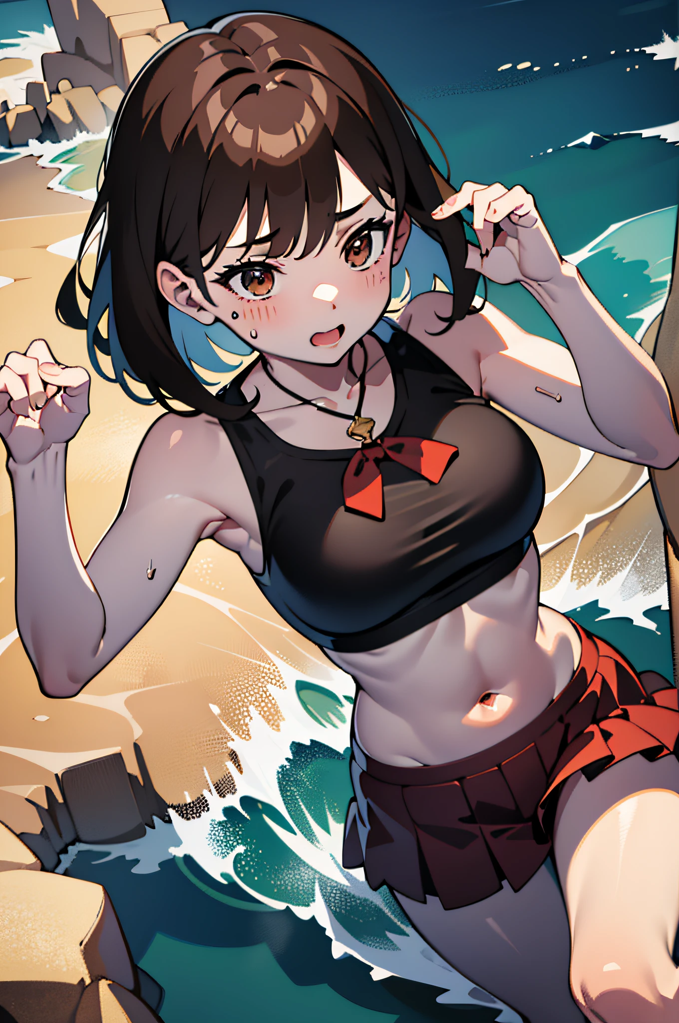 Strong abs, strong body, brown skin, fighting girl, brunette hair, chinese girl, --auto --s2