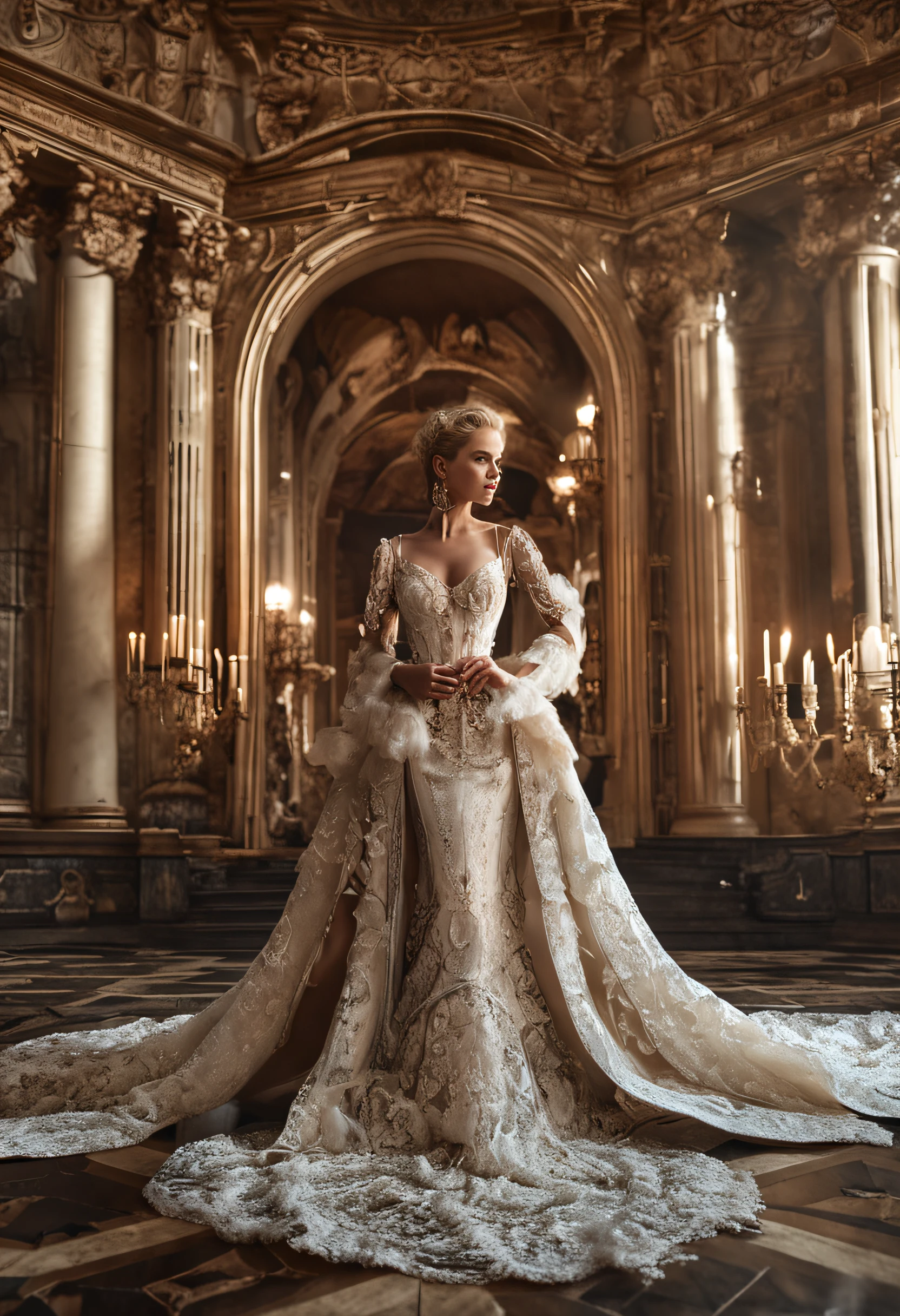 Royal beauty of Versailles,Gorgeous dress,show,France,femele,Sexy and hot,blond hairbl,sportrait,closeup cleavage,Solemn,Bigchest,modest,humble,Cinematic, hdr, primitive, Intricate, High quality, Gorgeous shades, Intricate details, super-fine,oc rendered,Ray traching,Reallightandshadow,Hyper-realistic