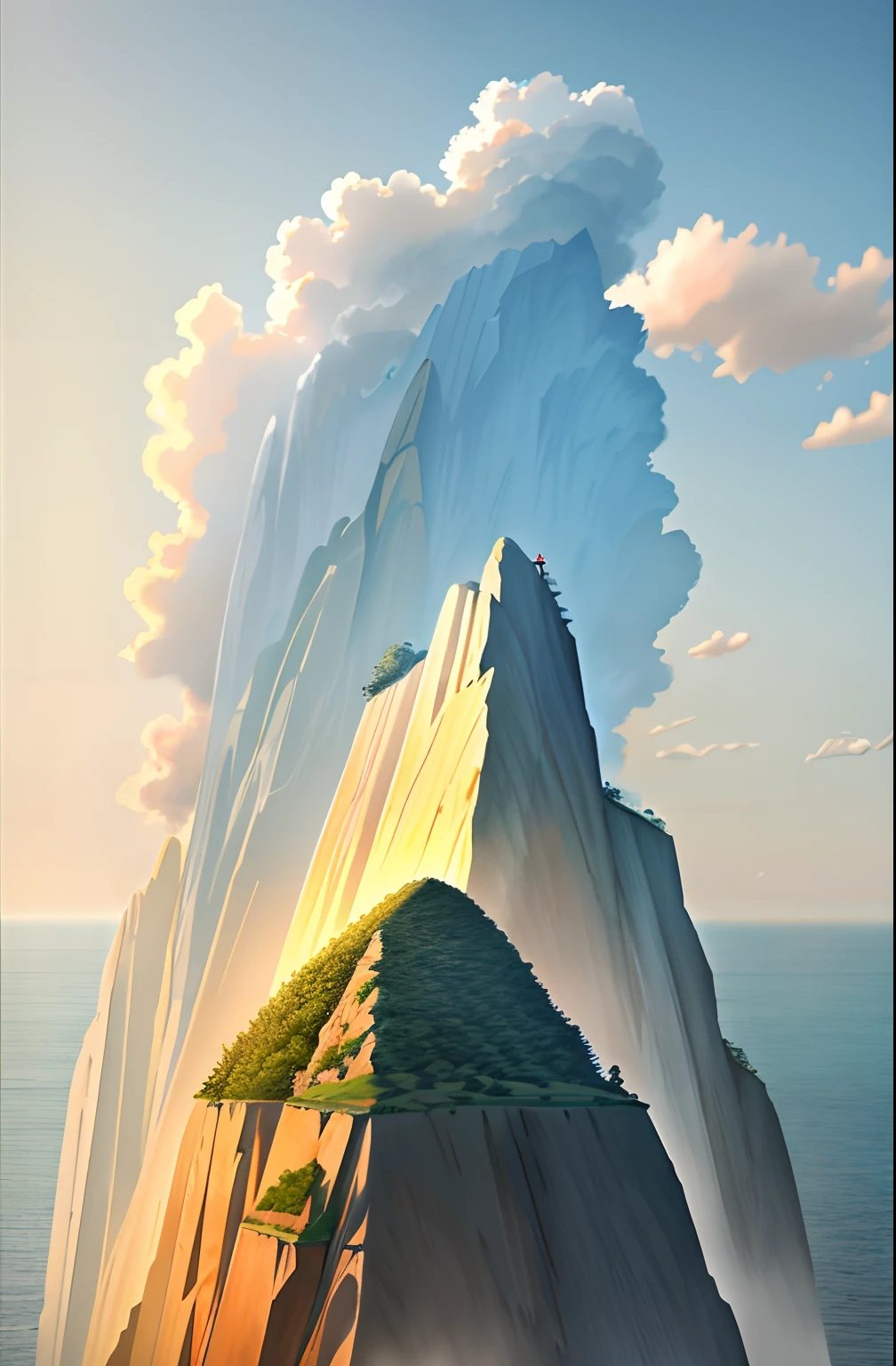 Bright tones,precipice,the sea,Vanishing point composition,high qulity,A high resolution