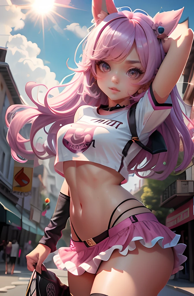 1 girl, lascivious smile, light pink hair, long hair, hair with two pigtails, (medium breasts:0.9), push up breast, (erectile nipples:0.8), beautiful eyes, pink eyes,, helpless girl, submissive girl, lascivious look, nude, naked, no clothes, spread legs, camel toe, show pussy, wet pussy, stockings, black sneakers, background outdoor, abandoned building, Best Quality, High resolution, Unity 8k, Wallpapers, (Illustration:0.8), (Beautiful detailed eyes:1.6), extra detailed face, Perfect Lighting, extremely details CG, (Perfect hands, Perfect ???????),