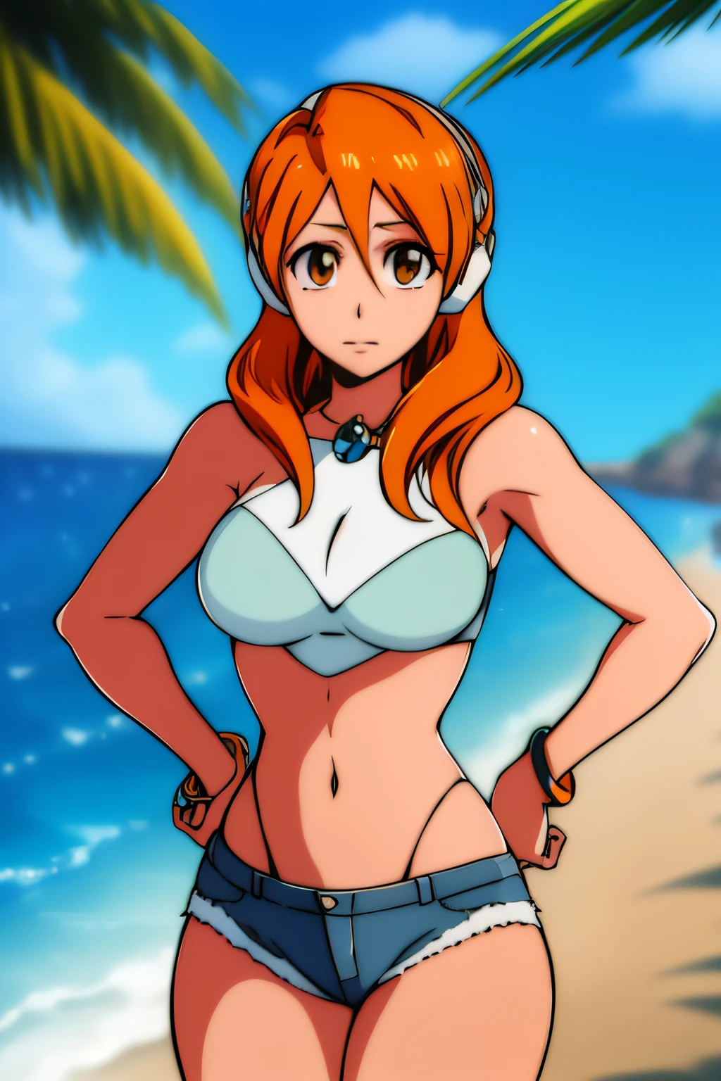 Twintail, red haired, 1girl, grey eyes, short youngling, small immature flat chest, pov, stands, bends over, looks at the viewer, spread legs, blushing, sweating, smiling, immature, nude nipples, uncovered breasts, unfiltered femininity