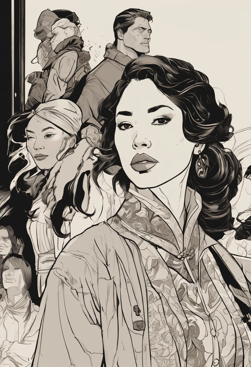 Close de pessoas usando hunfas chinesas, arte oficial do personagem, official character illustration, Adam Hughes, Close da arte do personagem, Mulheres cultivadoras marciais, Retrato completo de Shu Lien, arte detalhada do personagem, retrato detalhado do personagem, Capa de quadrinhos de Phil Noto, Sister, Shu family, full-colour illustration, Heroines, Mulan, trajes hunfa feminina wuxia