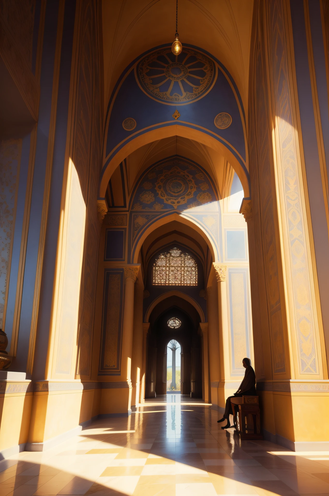 Imagine a beautiful Moorish fortress towering over a sun-drenched landscape. Intricate patterns adorn the golden walls, And the elegant arch extends to the sky. Surrounded by lush gardens,Guarded by majestic towers, This architectural masterpiece is a true work of art, Light and shadow emphasize its intricate details. Enter the fortress,Be in awe of the majesty and skill of the Moors. Made in the style of Jean Tinguely