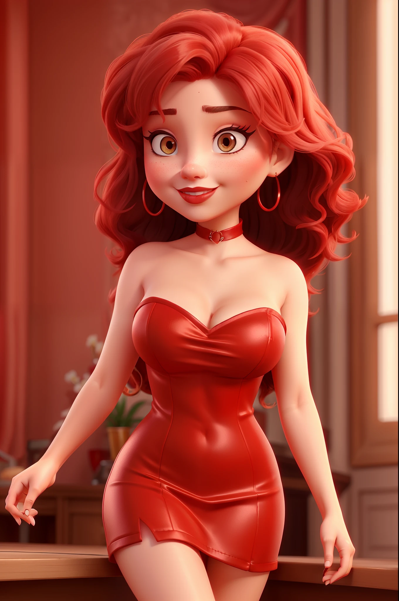 Sexy woman,Red dress,Disney makeup