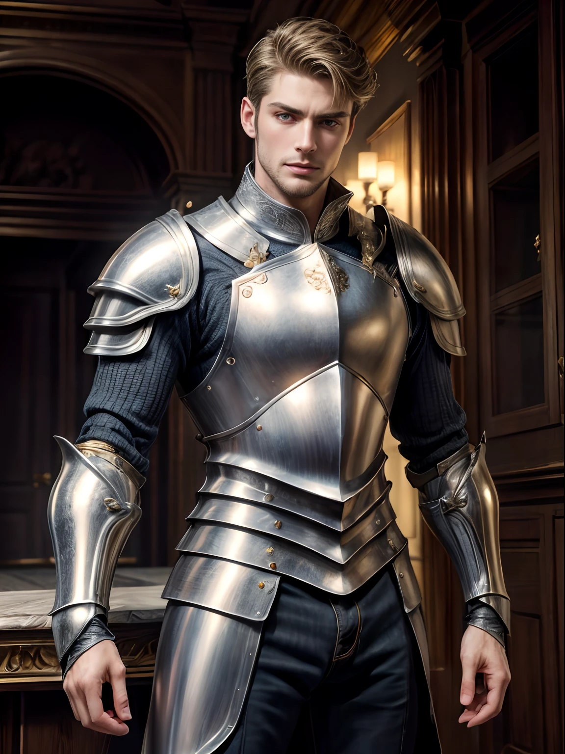 ((masterpiece, best quality, high resolution)) A handsome man in knight's armor