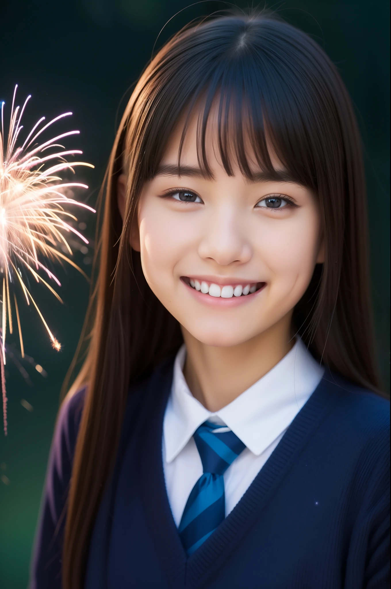 A smile、hi-school girl、校服、While doing fireworks、Aurora