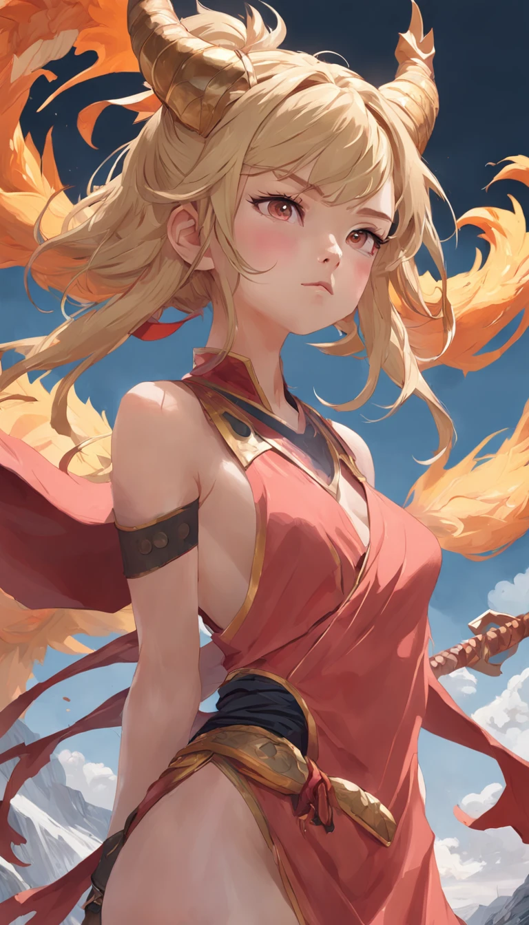 El herrero Dou derrota a Buda Sun Wukong,una chica ,femenina,rubia,Detalles ultra claros、realista、2d/..3D、4k/8k、femenina,Una pieza de software(batidora,ZBrush,Renderizado de octanaje,Motor irreal)、Un determinado juego(《El diablo puede llorar》、《Un lobo:Shadow happened twice》)、Un artista(Sachin Teng、Jake Parker)、Una plataforma de arte tendencia en artstation