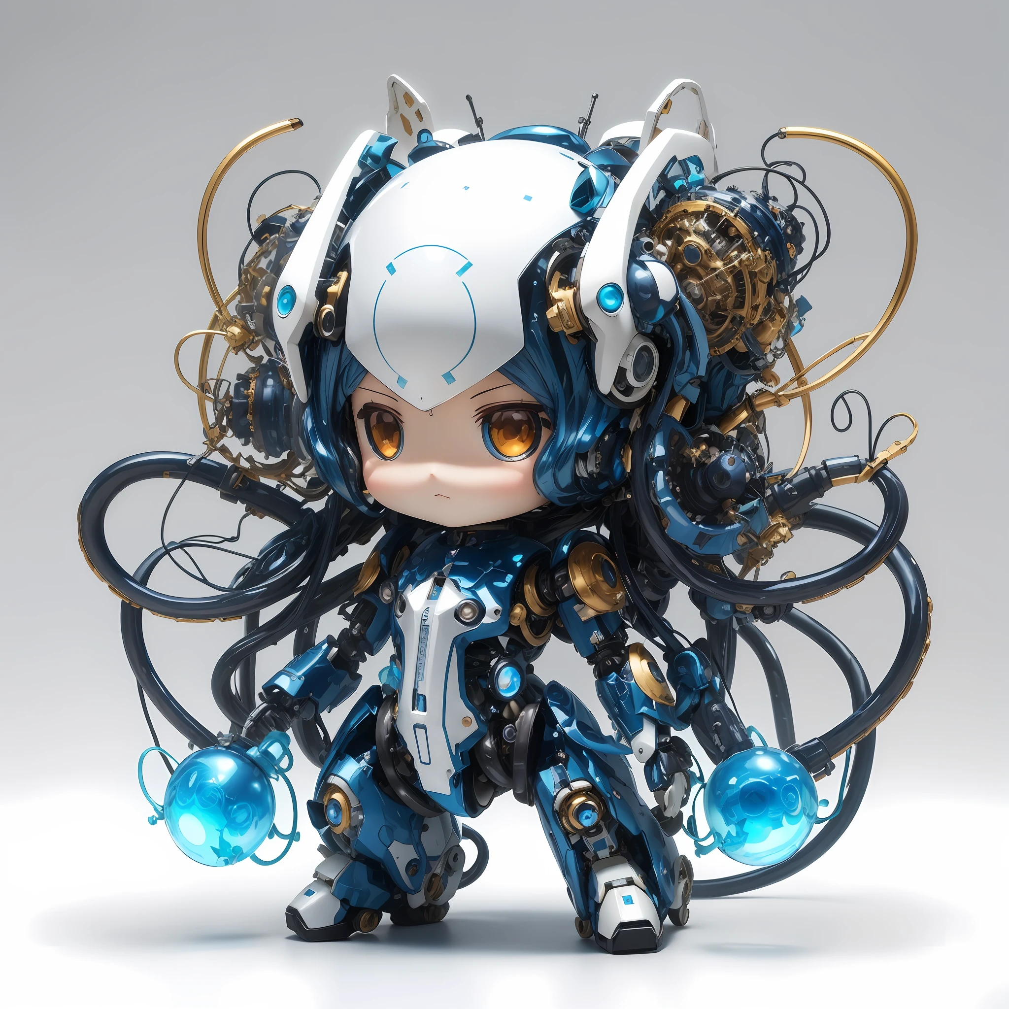 2d anime,There are dolls with blue and white hair and white helmets, anime robotic mixed with organic, nendroid, Nendoroid 2D, Cute cyborg girl, Fine details. Anime. tentacles, the mekanik doll, nendoroid, cute elaborate epic robot, Cute Cyber God々, style as nendoroid, anime figurine