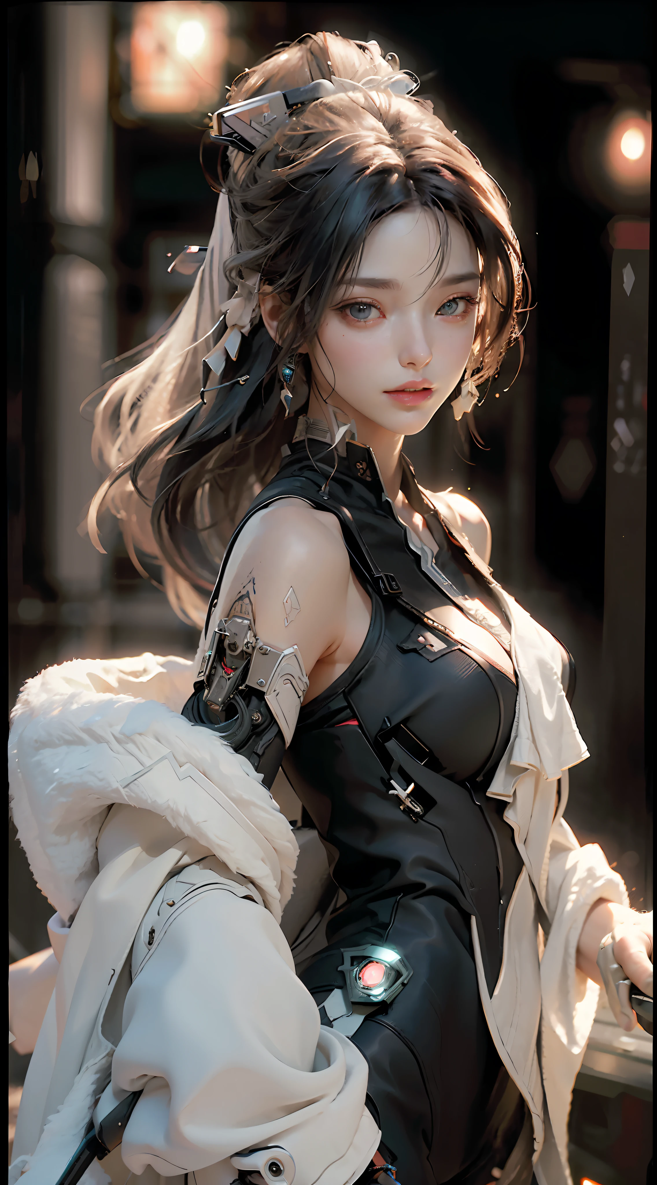 ((Best quality)), ((masterpiece)), (detailed:1.4), 3D, an image of a beautiful cyberpunk female,HDR (High Dynamic Range),Ray Tracing,NVIDIA RTX,Super-Resolution,Unreal 5,Subsurface scattering,PBR Texturing,Post-processing,Anisotropic Filtering,Depth-of-field,Maximum clarity and sharpness,Multi-layered textures,Albedo and Specular maps,Surface shading,Accurate simulation of light-material interaction,Perfect proportions,Octane Render,Two-tone lighting,Wide aperture,Low ISO,White balance,Rule of thirds,8K RAW,