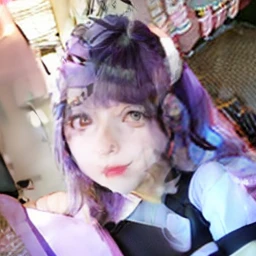 1 girl, purple hair, purple eyes, nurse outfit, real, cute, beautiful