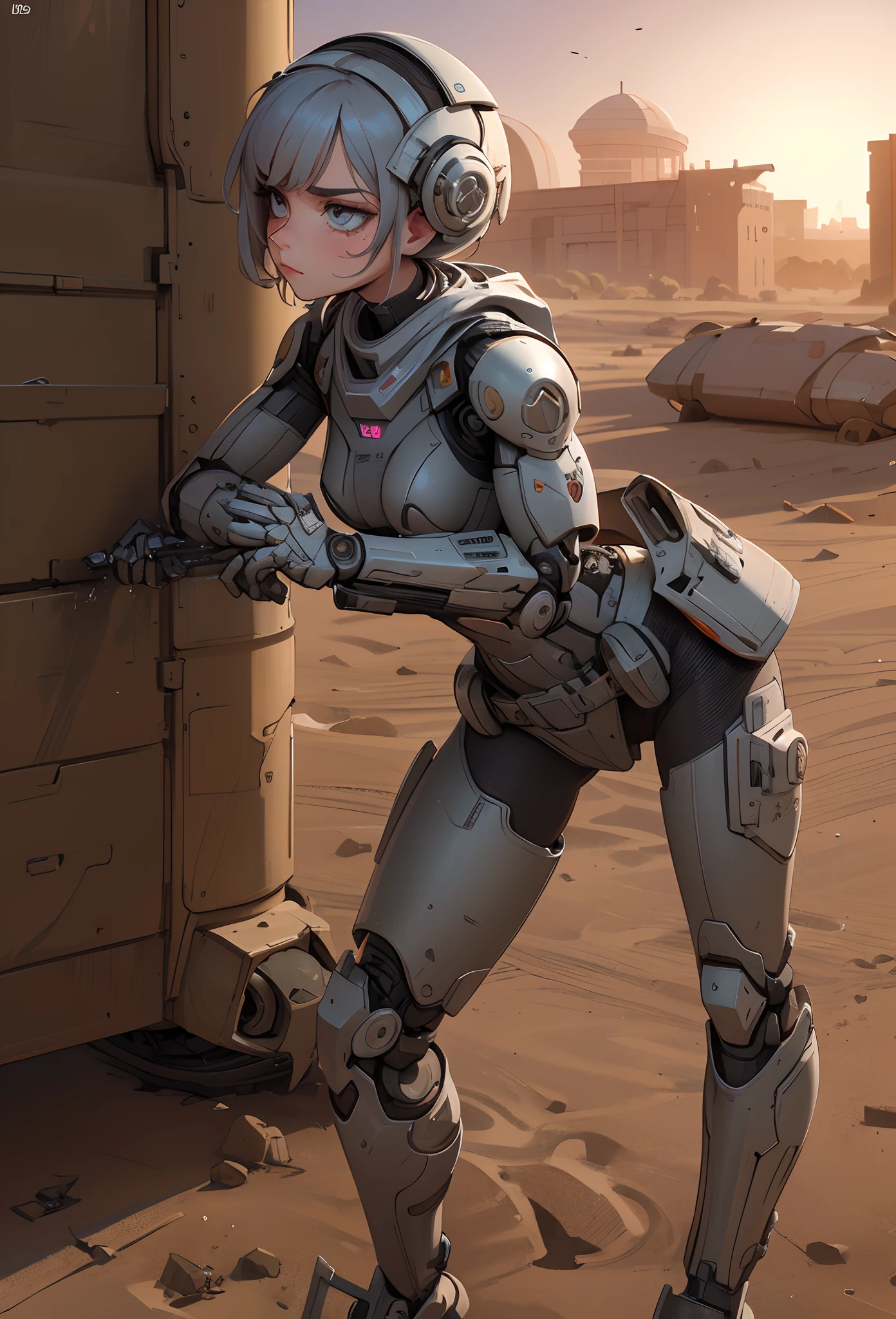 (Artwork of exceptional craftsmanship),(Detailed illustrations,(Very ideal anatomy),Very detailed and detailed drawing,Delicate lines with slow and rapid,(Realistic texture expression)),[Color tressed main line],(Martian Battlefield Desert),[独奏],HENTAI ((ANIME) BIONICGirl) Beauty (14years))((well-muscled)) [SKINNY],cyborgs [MACHINEARMY Mobile Infantry Military],Bullet belt [Hood cloak [Brute knife]] [Heavy Mace [javelin]] [[Shells Mortars Grenades]],gravure [[catfight]] Battle Damage,[retro-futuristic],(Fine and beautiful skin expression [Transparency]),(Beautiful perfect face [Realistic face details:0.8]),[[Perfect eye details [Eyes beautifully drawn down to the smallest detail]]],[Fine hair details],(Perfect hand details),(Perfectly proportioned:1.2),([Advanced structural understanding of materials],Ideal color coordination),([Precision Detail],HighQuality,hight resolution),[(Accurate simulation of light-material interactions),Mechanically correct representation,Perfect Anatomy],[Graffiti art with a sense of narrative].