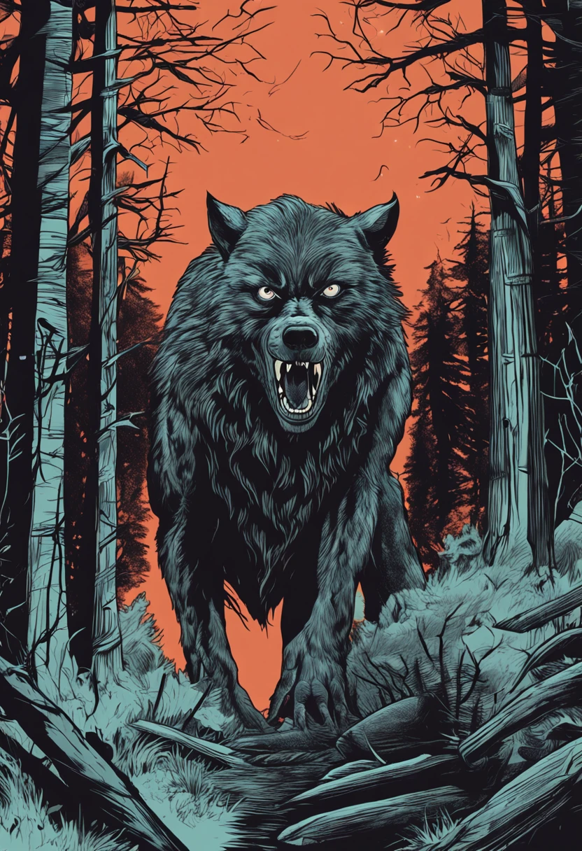 young man found a werewolf with four eyes in a dark scary forest