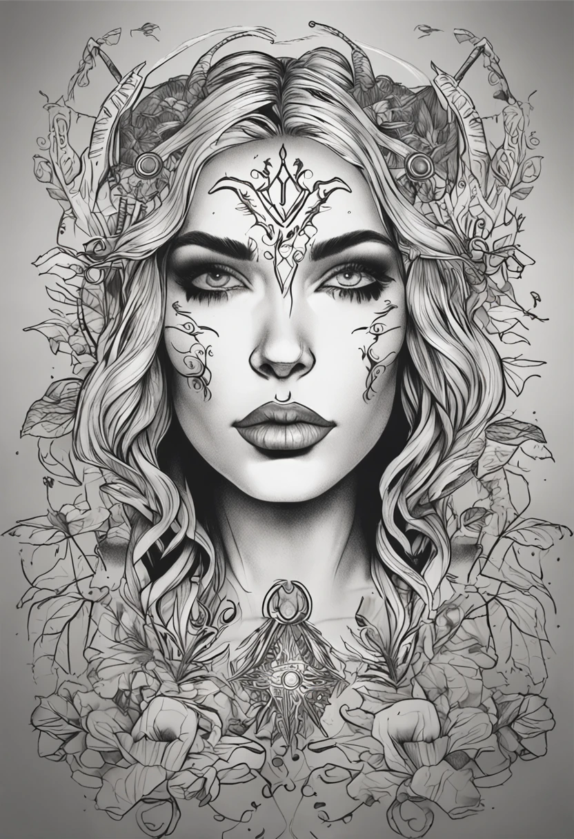 Desenho tatuagem realismo preto cinza, feiticeira, casting spells, hands with magic, arcano, brilho, luzes, Jaina Proudmoore, world of warcraft, maga, rpg
