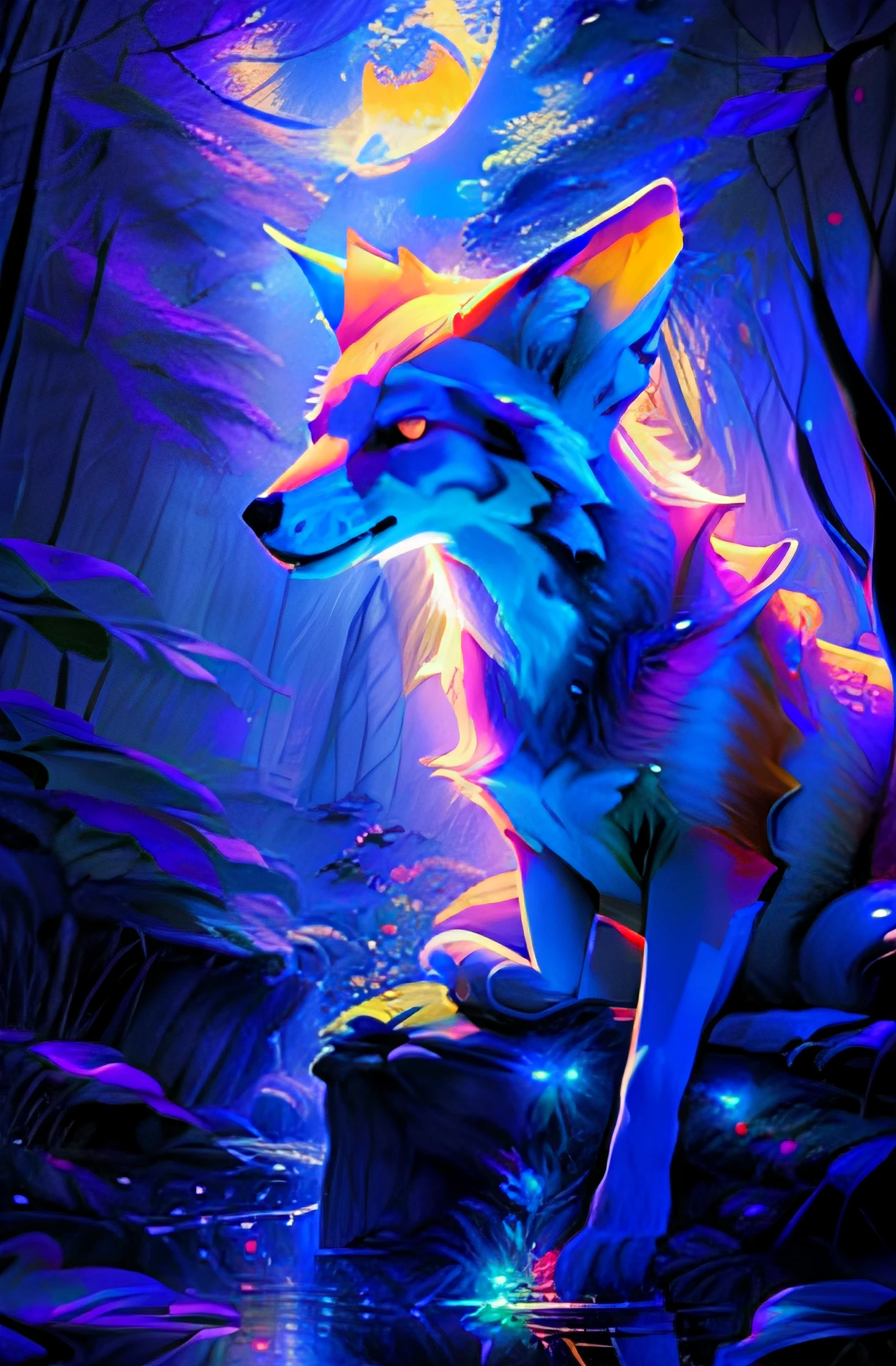 anjo antropomorphic realista de cores vivas iriscente com olhos brilhantes e cauda brilhante, ultra realistic antropomorph ethereal fox, raposa digital iriscente, arte de fantasia digital colorida, arte digital luminescente, Arte digital altamente detalhada em 4k, 8k arte impressionante, Arte bonita UHD 4K, Arte digital detalhada em 4k,