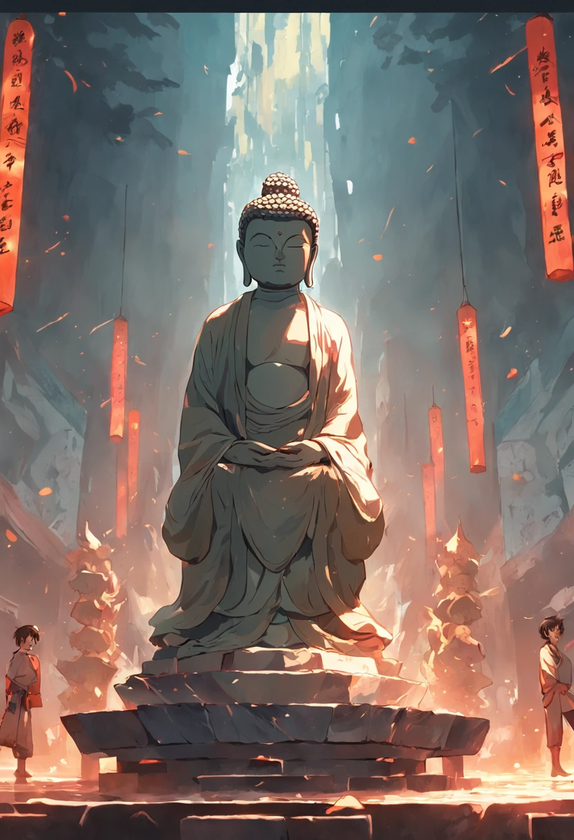 stone statue,Middle position,Gravel Buddha statue,It's bad,Incomplete,stone statue,Chinese Buddha statues,run-down,moss,muscle men,of a shirtless,Meditate at the table