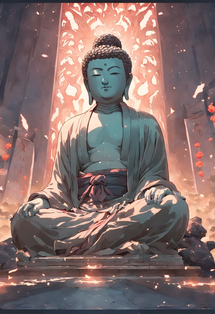 stone statue,Middle position,Gravel Buddha statue,It's bad,Incomplete,stone statue,Chinese Buddha statues,run-down,moss,muscle men,of a shirtless,Meditate at the table