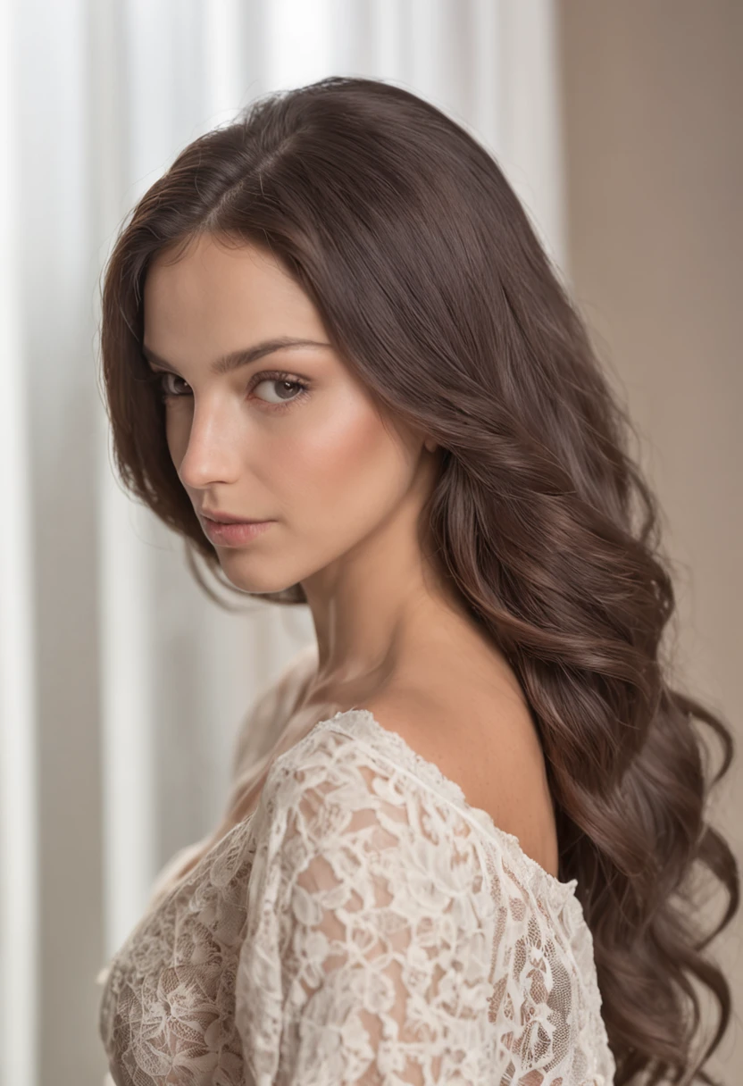 Mulheres brasileiras, cabelo escuro, altura 1.65, seios grandes, cintura fina, bumbum grande, rosto angelical, semi-nua, frontal, altamente realista.