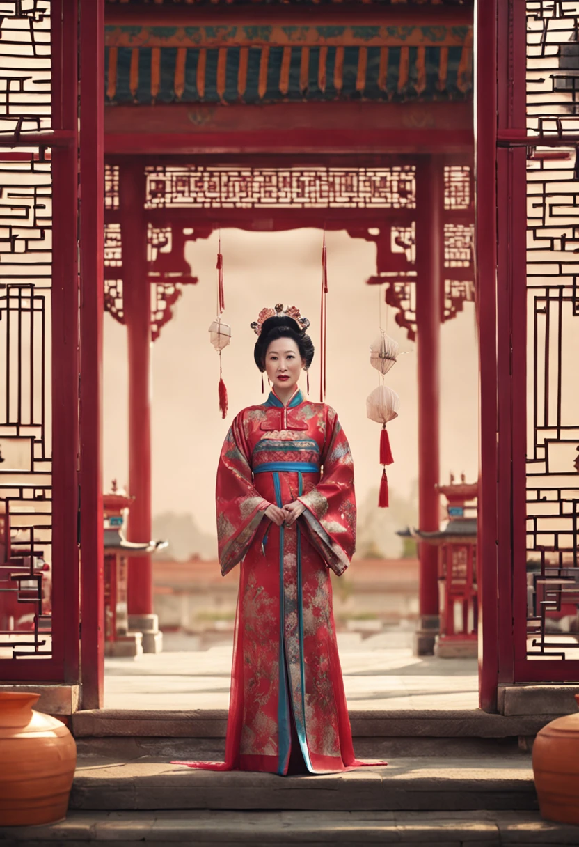 middle age Asian lady, traditional Chinese dress, Chinese palace