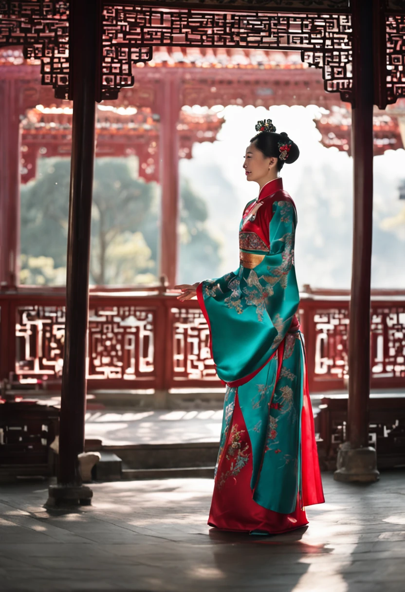 middle age Asian lady, traditional Chinese dress, Chinese palace