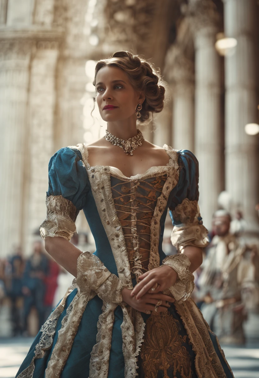 Versailles,whaite hair,Blue eyes,Gorgeous dress,Exposed milk,France,femele,Sexy and hot,sportrait,Solemn,Bigchest,SENSE OF CINEMA, hdr, Gorgeous shades, Intricate details, super-fine,oc rendered,Ray traching,Reallightandshadow,Hyper-realistic,anatomy correct,hyper HD,Textured skin,Baroque style,classicism,lightand shade contrast,ssmile,Light smile,The sense of sacredness,
