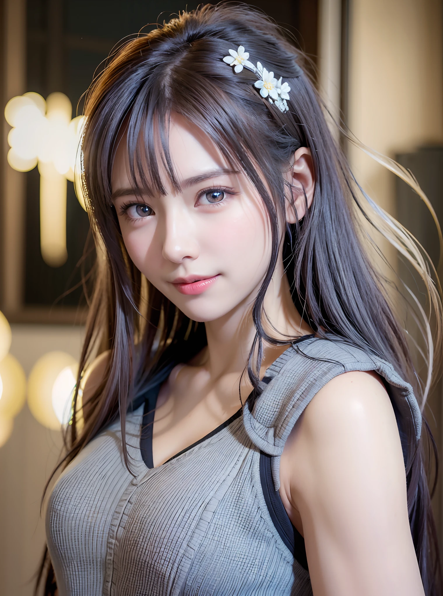 top-quality、8K Masterpiece、超A high resolution、(Photorealsitic:1.3)、Raw photo、女の子1人、silver white hair、glowy skin、maid clothes、((super realistic details))、portlate、globalillumination、Shadow、octan render、in 8K、ultrasharp、Beautiful breasts、highly intricate detail、Realistic light、CGSoation Trends、Beautiful eyes、radiant eyes、Facing the camera、Spiteful smile