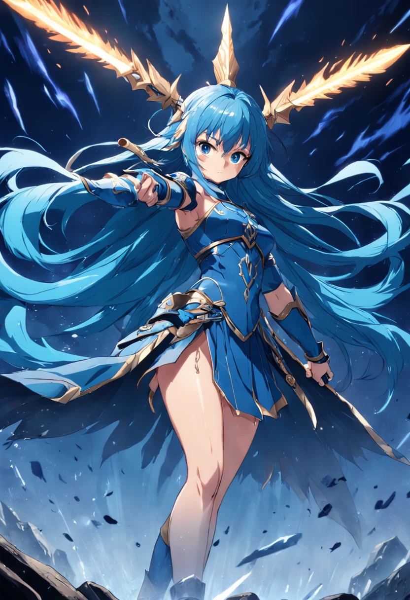 Anime girl with blue hair and a sword in hand, Anime drawn by Yang J, pixiv contest winner, fantasy art, Ayaka Genshin's effects, beautiful heavenly mage, portrait Knight of the Zodiac, A very detailed RTM pathogen., Knight of the Zodiac, anime goddess, Keqing from Genshin Impact, Ayaka game Genshin Impact, Genshin Impact Characters