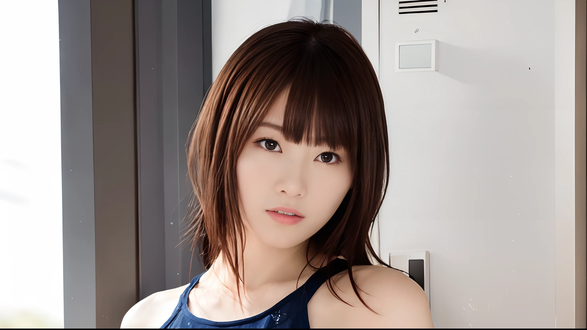 (16k, ultra high res, best quality, high quality, masterpiece:1.3), (a professional photo of girl), RAW photo, realistic illustration, (ultra detailed eyes and face), (ultra detailed beautiful skin),, there is a woman that is standing by a window with a cell phone, realistic young gravure idol, beautiful japanese girls face, young sensual gravure idol, young pretty gravure idol, young gravure idol,