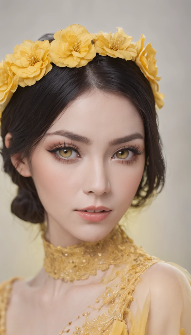 Beautiful feminine black silk yellow hair