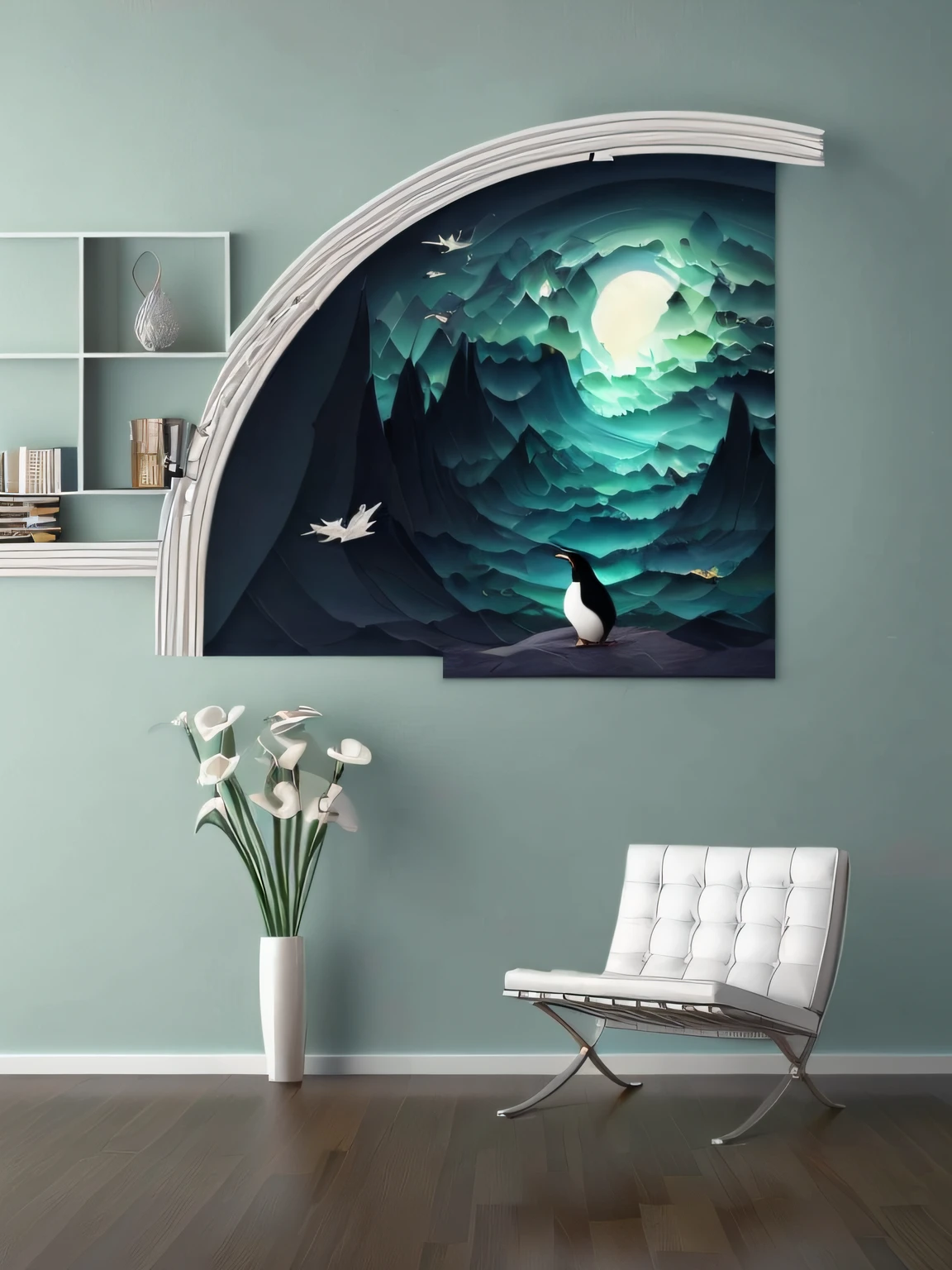 "(unity 8k wall paper、ultra-detailliert、Beautifully Aesthetic、​masterpiece、top-quality)、((Beautiful oil painting style))、masutepiece, beautiful  lighting, penguin, Staring straight ahead
