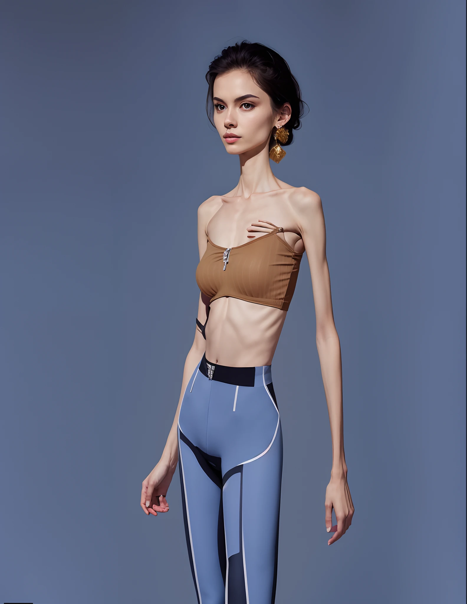 Protruding pelvis,The ribs are obvious,Protruding sternum,big breasts thin waist,Thin leg,femele,emaciated,hunger,skinny pants,tightsuit,flatchest