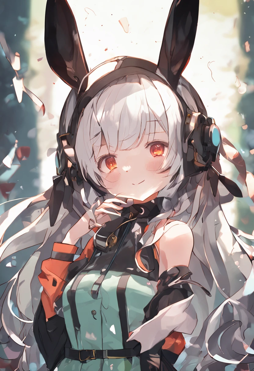 rabbit ears, aqua eyes, pupils sparkling, smile, anime, Tonalism, anime style,adolable,sprout,A rabbit,Bunny character design,Rich expressions