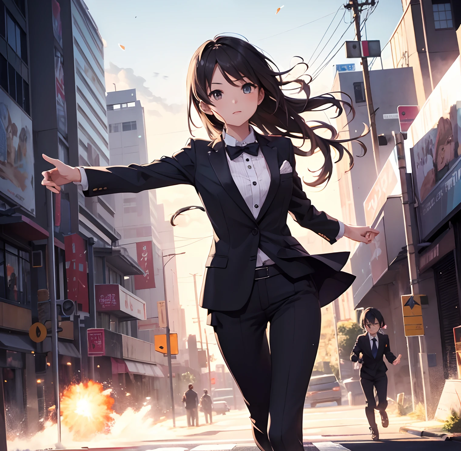 hiquality、Girl in formal suit is running、explosions、loimu、Story