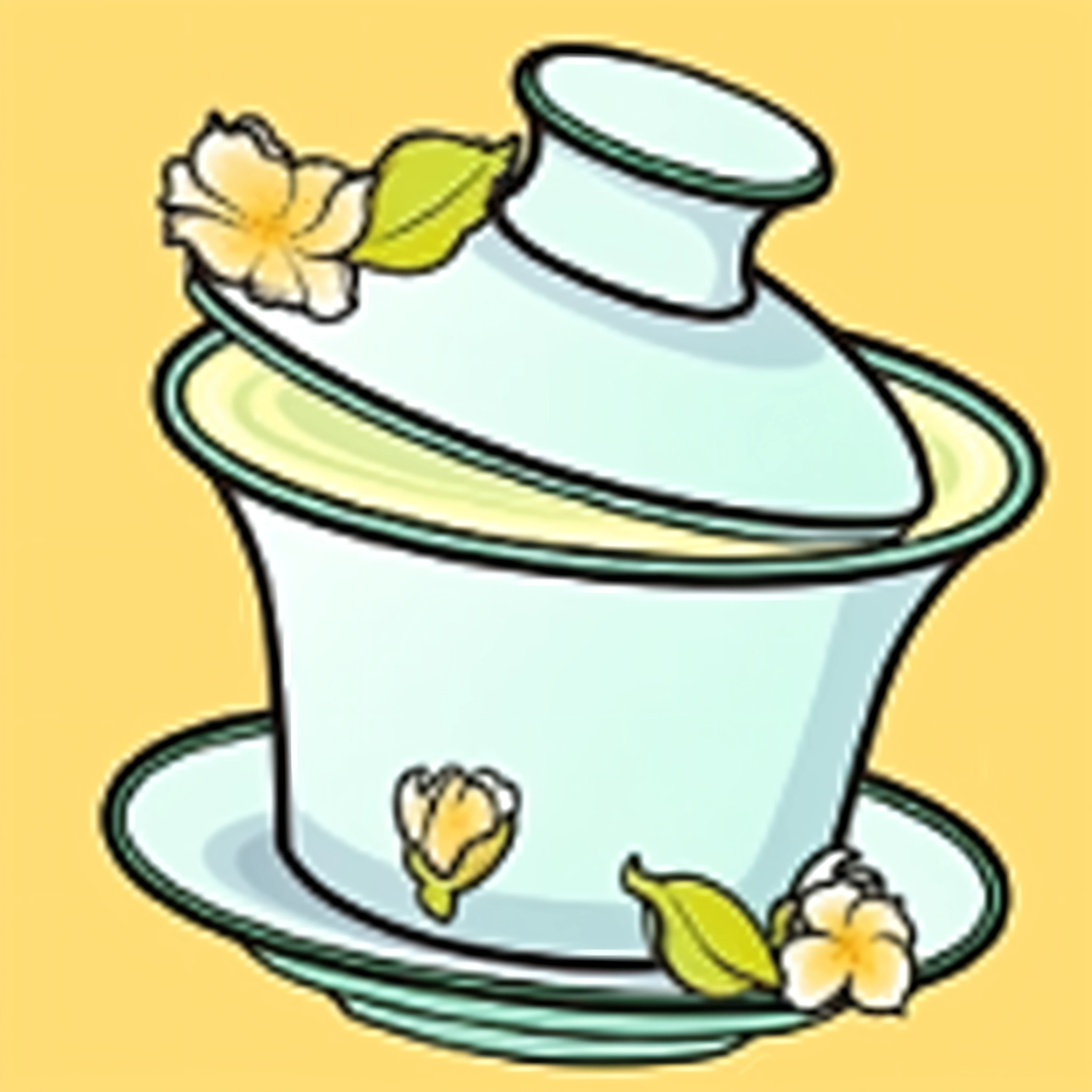 There is a white vase on the plate,There is a flower on it, teacup, image apothecary, painting of an undercover cup, Secret Tea House, Is ((drink a tea)), the sacred cup of understading, Line - Art, Verdure, Line art, wikihow illustration, Fine porcelain, personal profile picture, 🐝👗👾, teapot