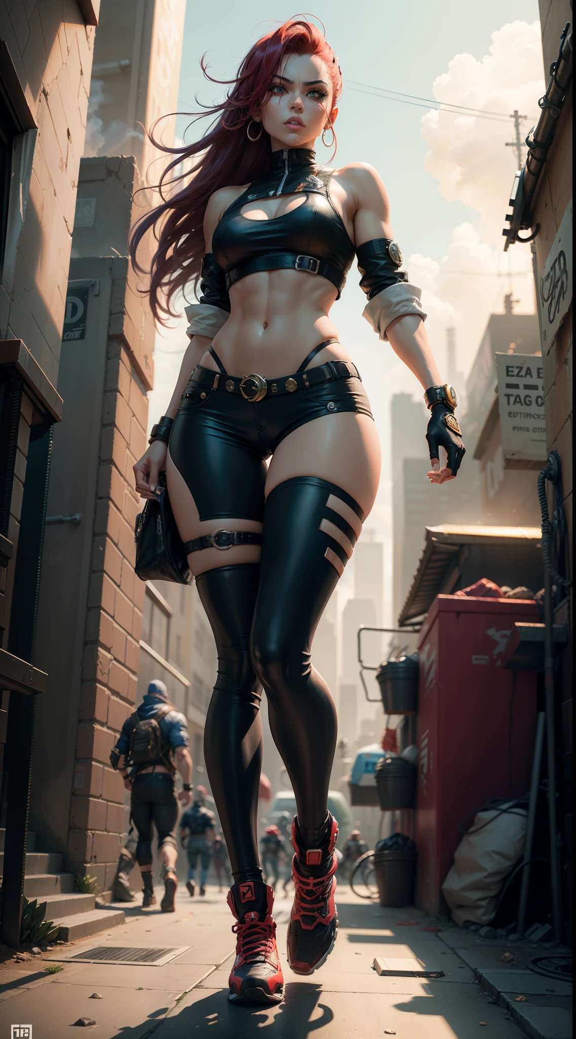 "personagem Blaze, Street Of Rage style action game, Set in a futuristic city, poses de luta impactantes, personagens vestindo roupas de luta."