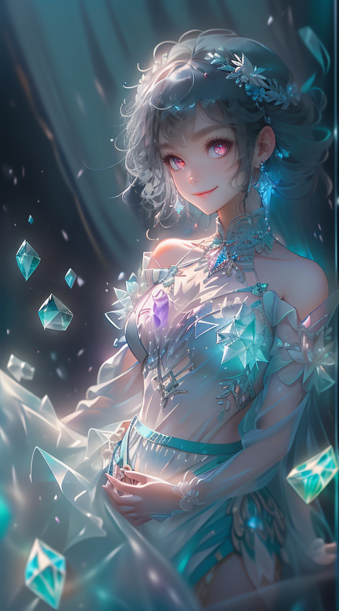 ((Finest quality)),(超A high resolution),(ultra-detailliert),(Meticulous portrayal),((Best Anime)),(Finest works of art),sharpnes,Clair, ((Her body is made of crystal):1.6),Crystal clear body